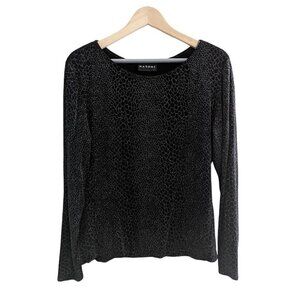 Natori Silver Thread Evening Jersey Knit Bateu Neckline Top